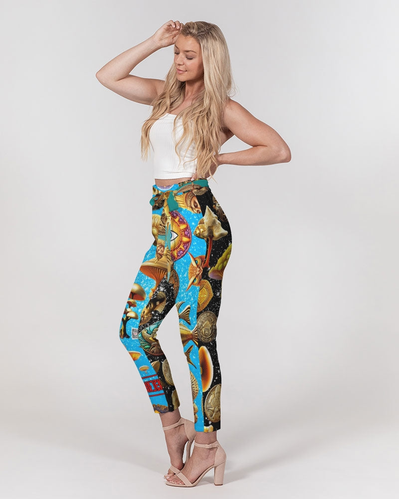 Nature Abstrak Women's All-Over Print Belted Tapered Pants