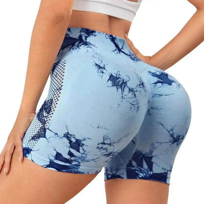 Tie Dye Yoga Shorts Women Fitness Shorts Running Cycling Shorts Sports Leggings High Waist Summer Workout Gym Short Pants