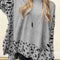 Gray Leopard High Neck Side Slit Oversized Sweater