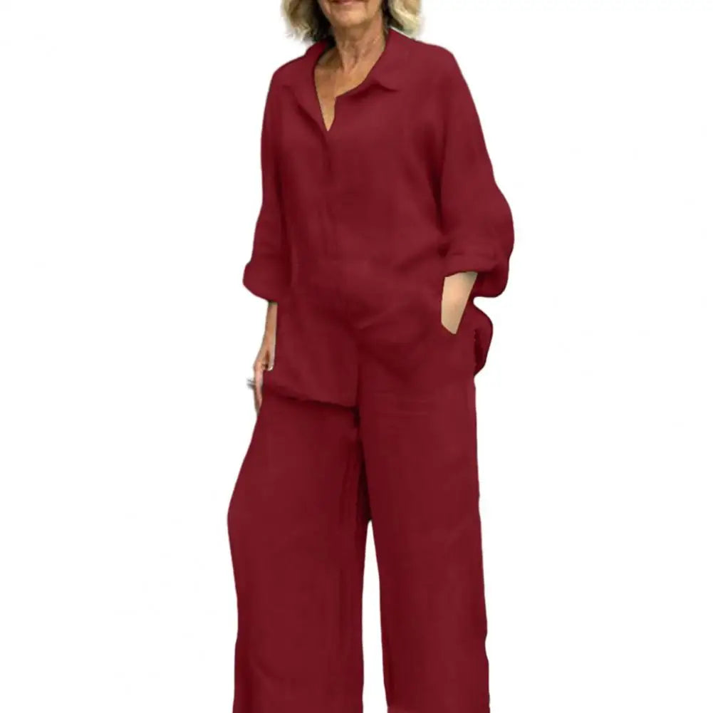 pant sets  Spring Suit Stylish Women's Cotton Linen Suit Set with Long Sleeve Shirt Wide Leg Trousers for Spring Autumn Casual