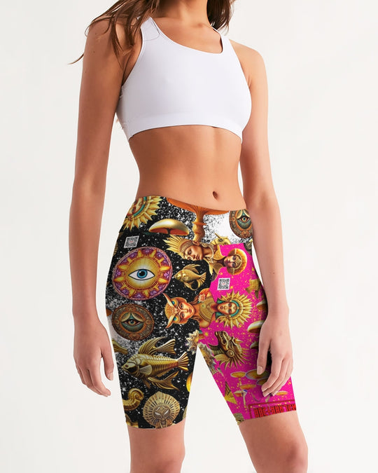 Eye and Face Abstrak Women's All-Over Print Mid-Rise Bike Shorts