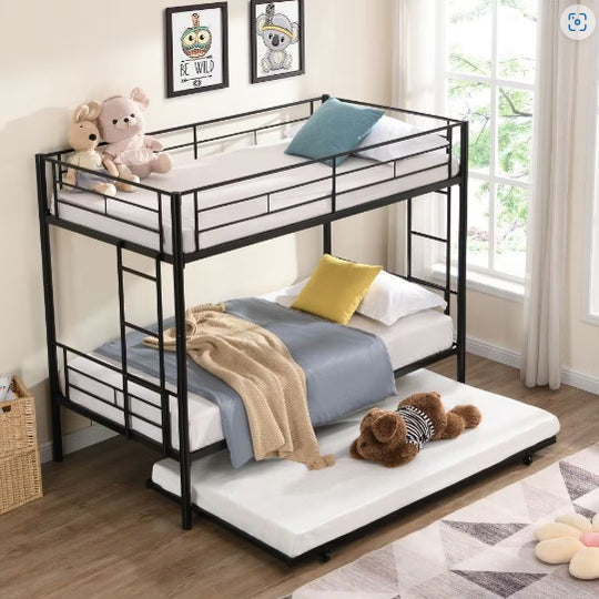 METAL BUNK BED WITH TRUNDLE SILVER