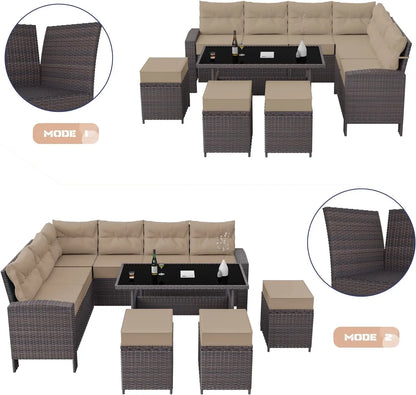 7 Piece Outdoor Patio Furniture Set All-Weather Wicker Rattan Sofa Set Outdoor Sectional Conversation Set Durable and stable