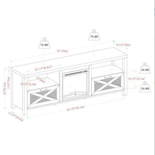 Industrial Farmhouse Metal Mesh Drop-Down X-Door  Fireplace TV Stand For TVs - Stone Grey