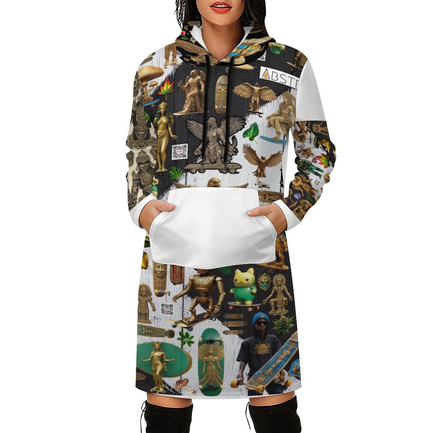 230gsm Long Sleeve Hoodie Dress DS003 (All-Over Printing)