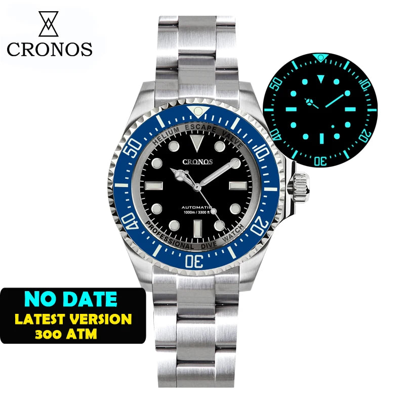 Cronos Automatic Diving Watch Stainless Steel 2000 Meters Water Resistance Professional Diver L6009M