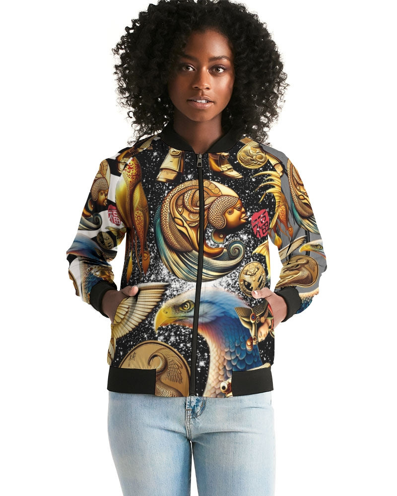 Trendy Abstrak Pattern Women's All-Over Print Bomber Jacket