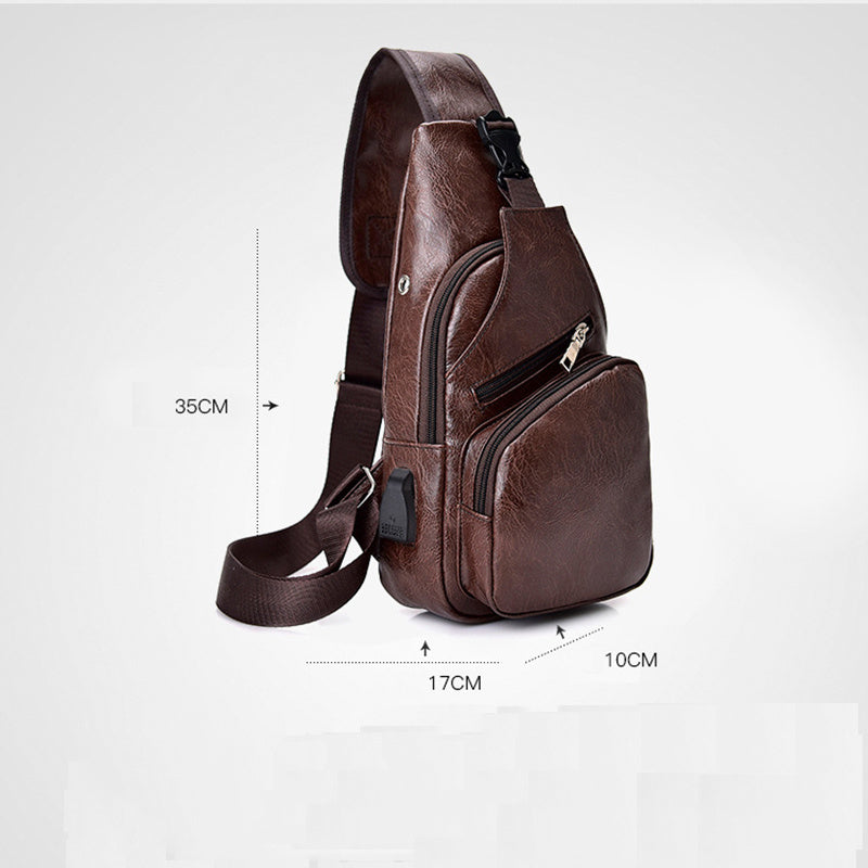 Backpack Male USB Charging Anti-theft Chest Bag Casual Retro Pu Shoulder Bag Men's Outdoor Riding Sports Messenger Bag