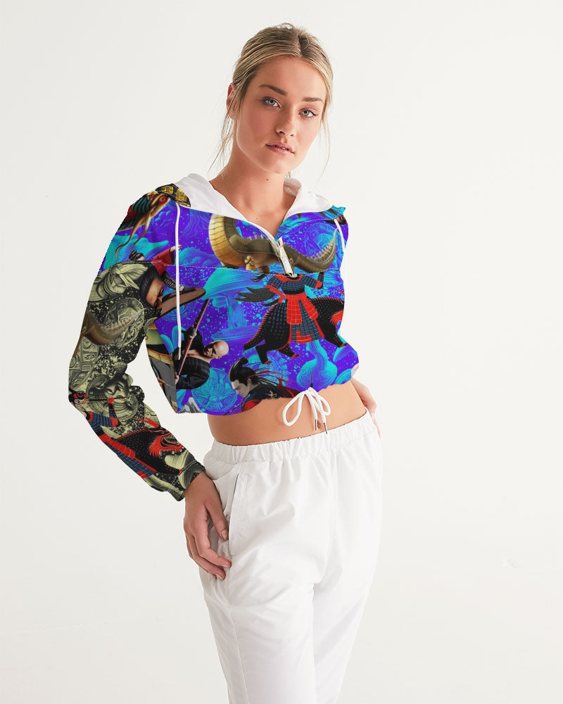 Trendy Abstrak Pattern Women's All-Over Print Cropped Windbreaker