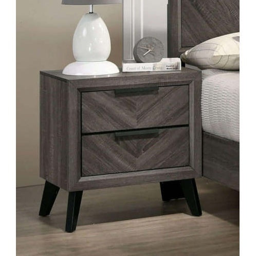 Contemporary Gray Color 1pc Nightstand Bedroom Furniture Solid Wood Chevron Pattern 2-Drawers Bedside Table Replicated Wood Grain