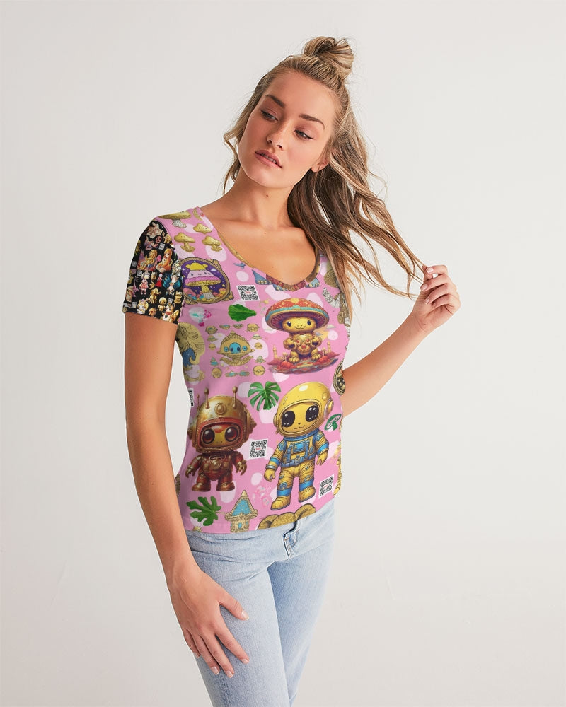 Alien Trendy Abstrak Collection Women's All-Over Print V-Neck Tee