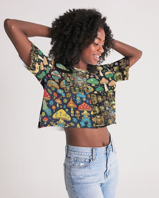 Alien Trendy Abstrak Collection Women's All-Over Print Lounge Cropped Tee