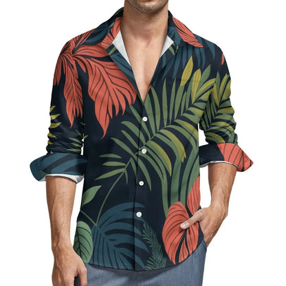 Autum Coconut Tree Shirts Flower For Men 3D Printed Men's Hawaiian Shirt Beach Long Sleeve Shirts Fashion Tops Tee Men's Blouse