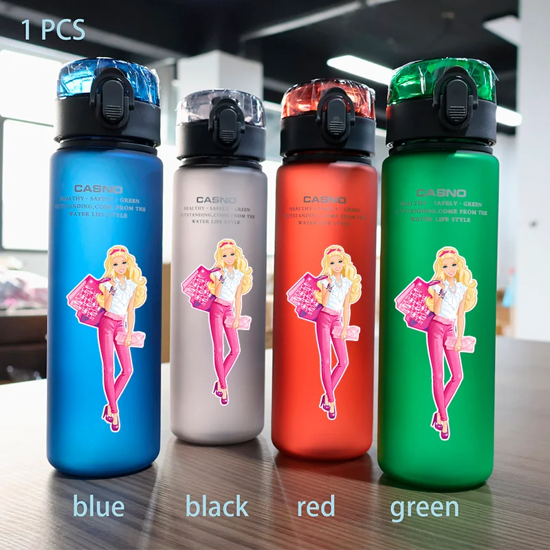 Barbie 560ML Large Capacity 4 Color Children Water Cup Portable Plastic Outdoor Sports Aldults Water Bottle Anime Customizable