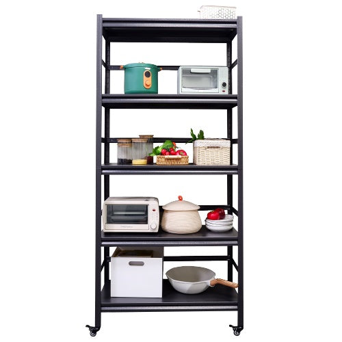 Heavy Duty Storage Shelves Adjustable 5-Tier Metal Shelving Unit With Wheels For 1750LBS Load Kitchen, Garage, Pantry, And More