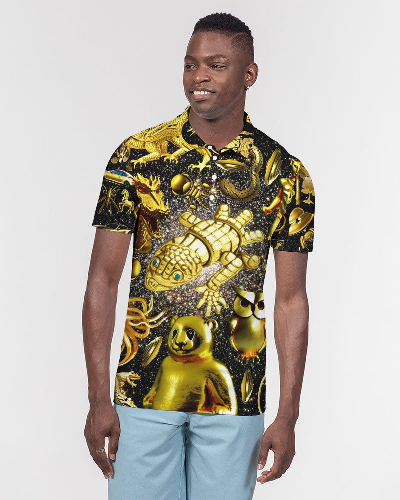 Outer Space Abstrak Men's All-Over Print Slim Fit Short Sleeve Polo