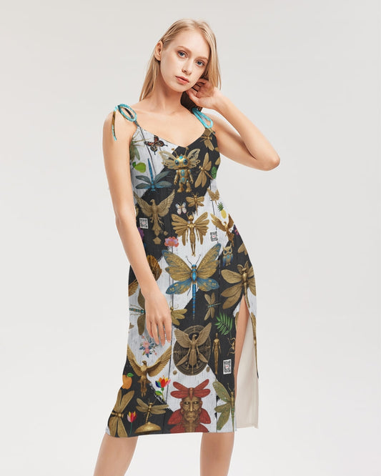 Abstrak dragonfly Women's All-Over Print Tie Strap Split Dress