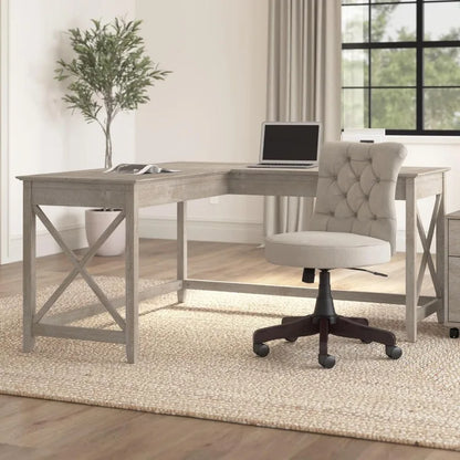 Furniture Key West L Shaped Desk, 60-inch Modern Farmhouse Writing Desk for Home Office