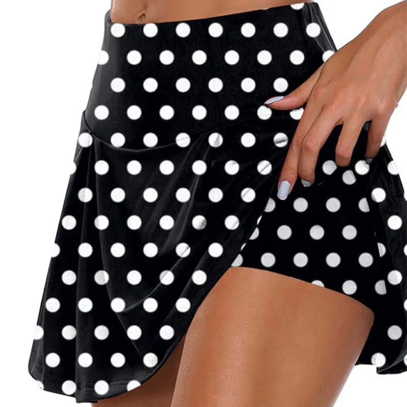 Summer Women Polka Dots Print Skirts Shorts Yoga Shorts Fitness Skirts Girl High Waist Casual Cycling Running Sports Dance Skirt