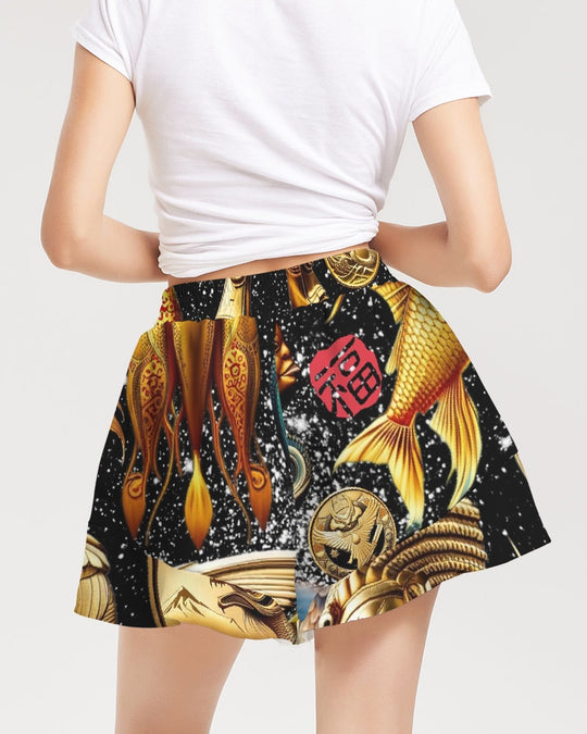 Trendy Abstrak Pattern Women's All-Over Print Ruffle Shorts