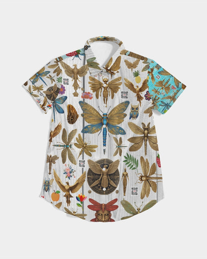 Abstrak dragonfly Women's All-Over Print Short Sleeve Button Up