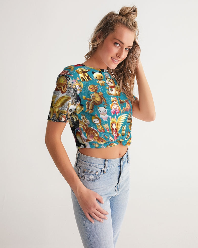 Womens Abstrak Women's All-Over Print Twist-Front Cropped Tee