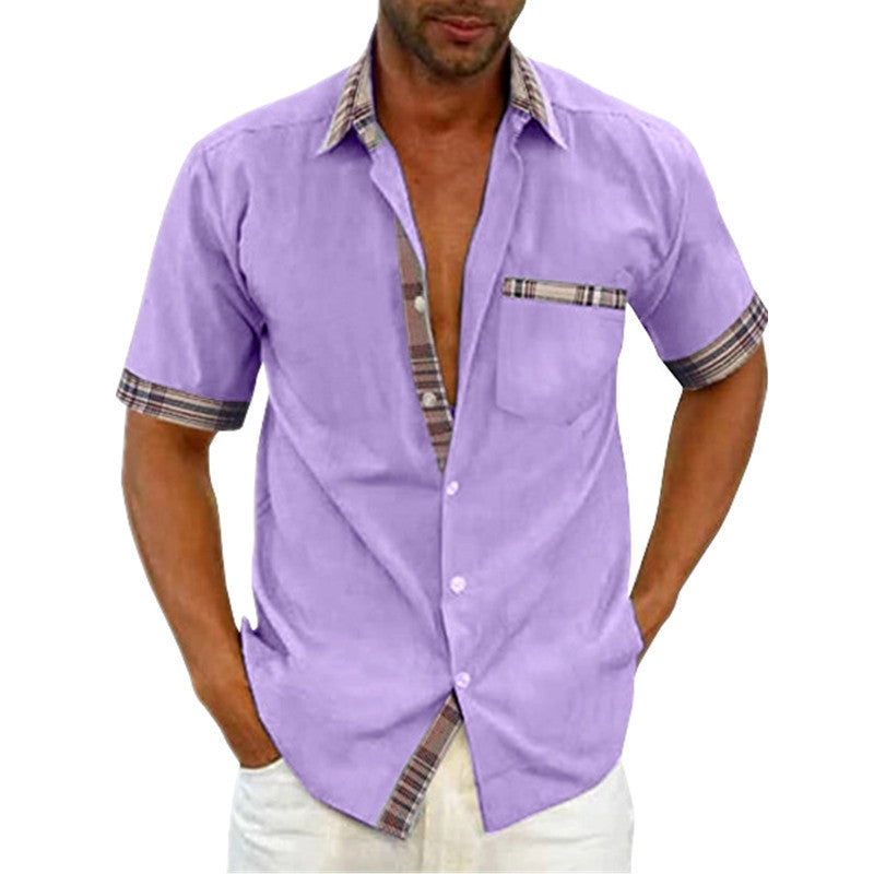 Men's Short Sleeve Contrast Fashion Button-Up Shirt