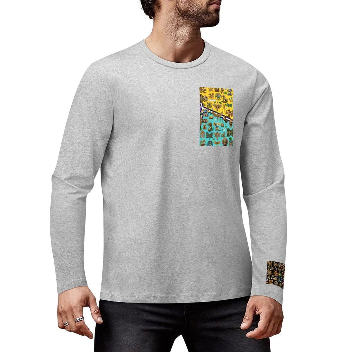 DTF 160gsm Cotton Men's Long Sleeve T-shirt (Front+Sleeve Printing)