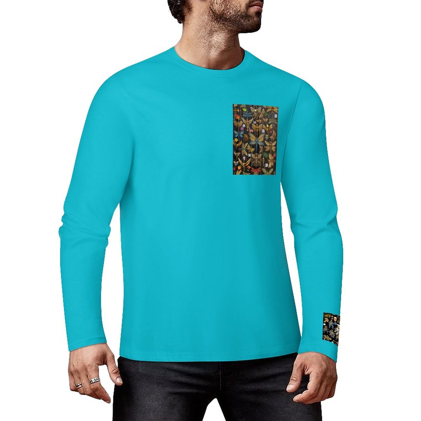 DTF 160gsm Cotton Men's Long Sleeve T-shirt (Front+Sleeve Printing)