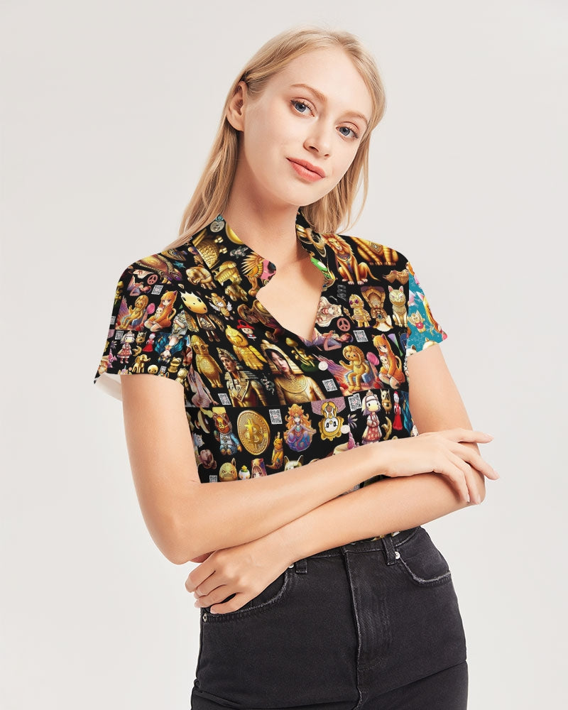 4 Annunaki Abstrak Collection Women's All-Over Print Short Sleeve Button Up