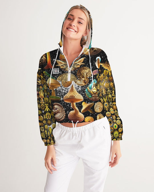 Nature Abstrak Women's All-Over Print Cropped Windbreaker