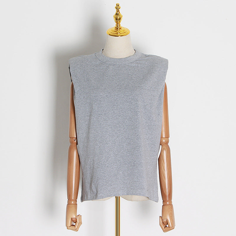 Casual style round neck sleeveless loose and luxurious T-shirt for women