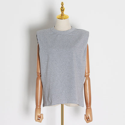 Casual style round neck sleeveless loose and luxurious T-shirt for women