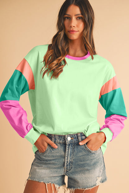 Light Blue Color Block Sleeve Loose Fit Top