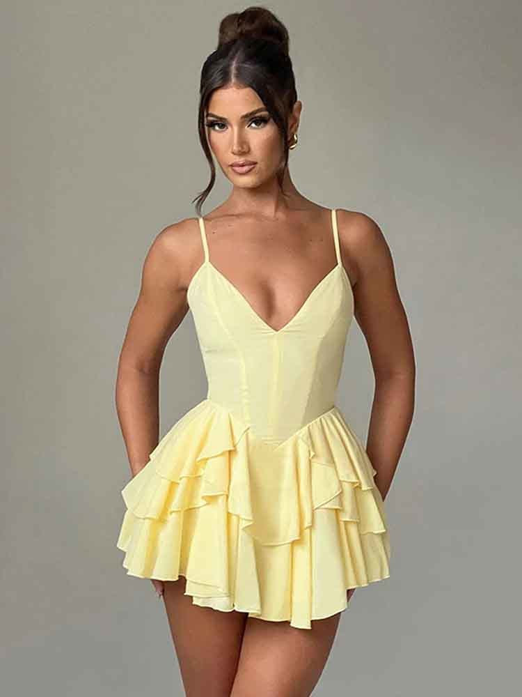 NIDANSSI Ruffle Backless Mini Dress