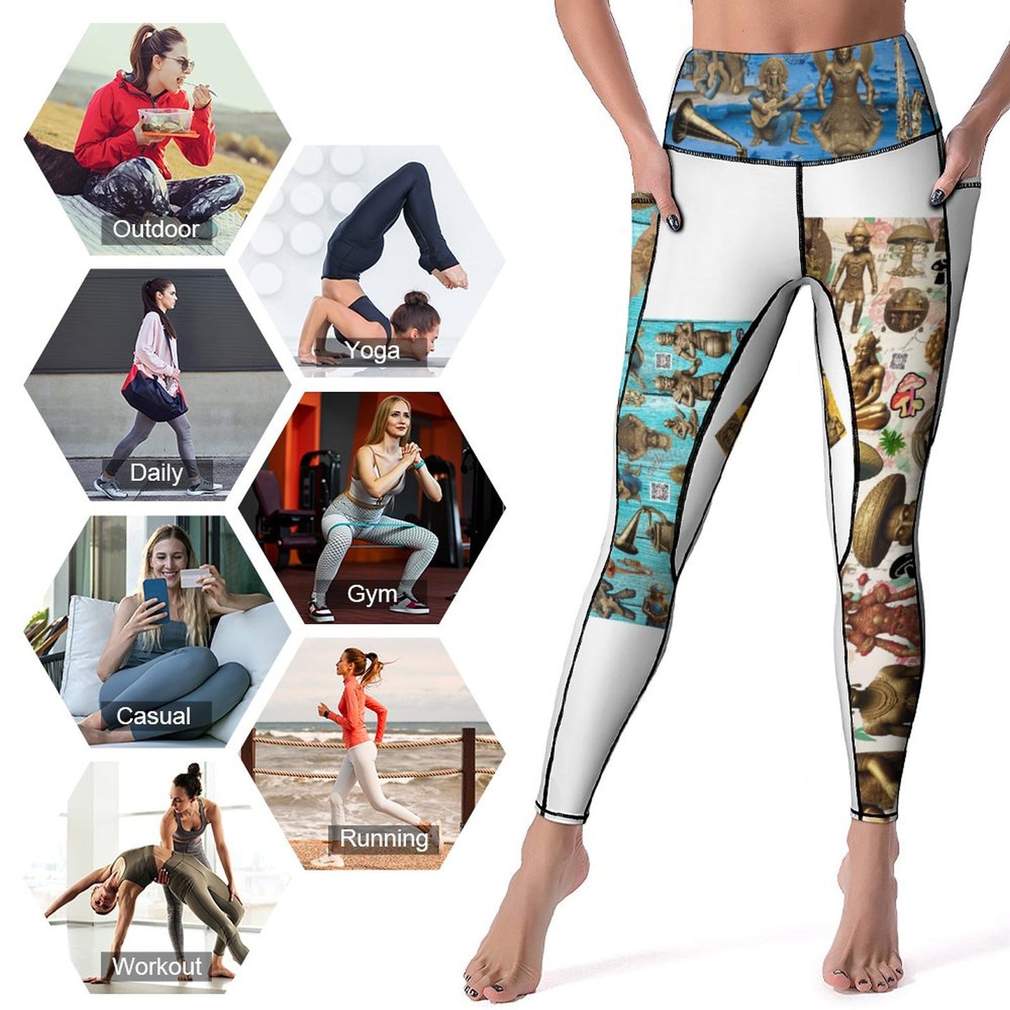 Custom Print Patterned Yoga Pants with 2 Pockets (All-Over Printing)