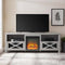 Industrial Farmhouse Metal Mesh Drop-Down X-Door  Fireplace TV Stand For TVs - Stone Grey