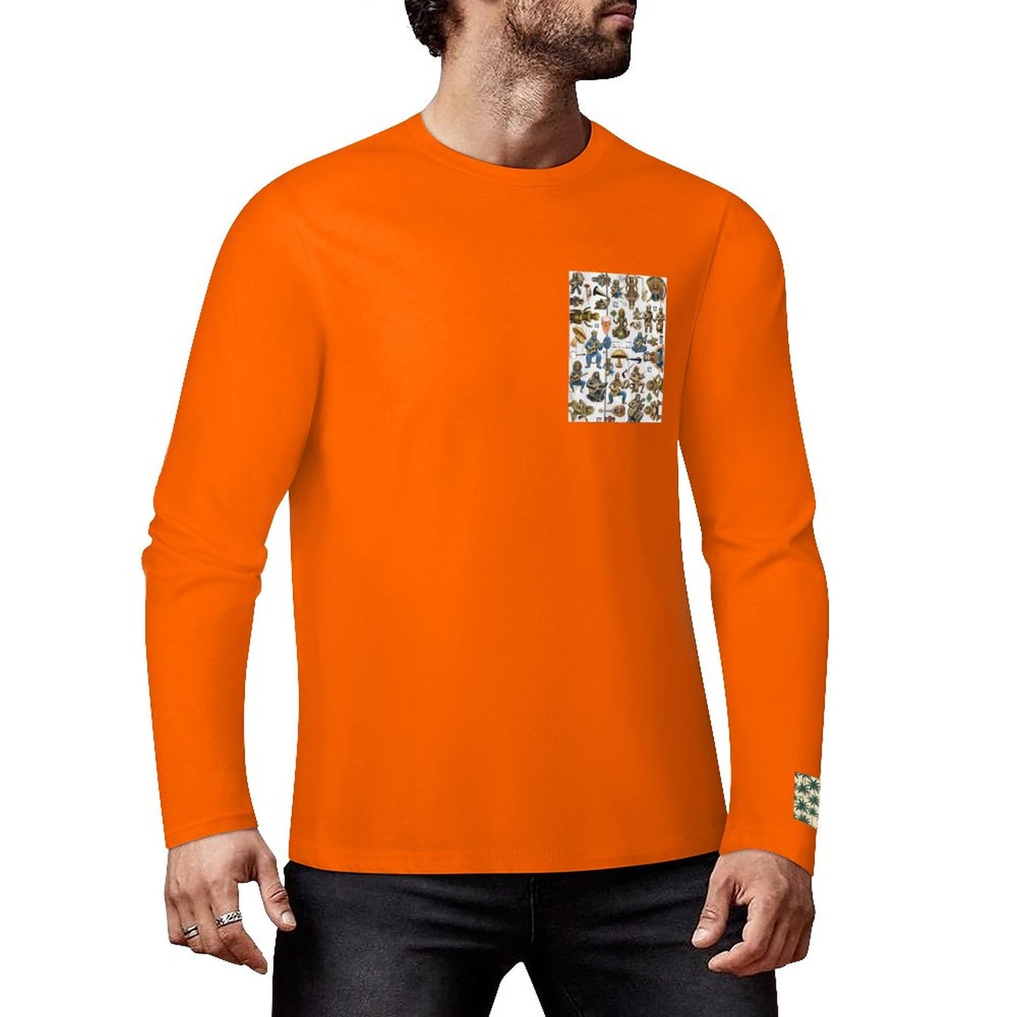 DTF 160gsm Cotton Men's Long Sleeve T-shirt (Front+Sleeve Printing)