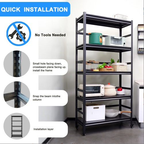 Heavy Duty Storage Shelves Adjustable 5-Tier Metal Shelving Unit With Wheels For 1750LBS Load Kitchen, Garage, Pantry, And More