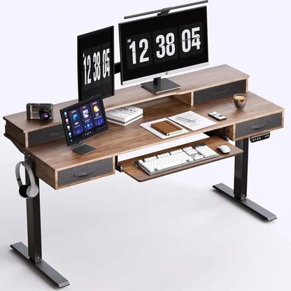 Electric standing desk, multifunctional standing desk with adjustable height, 55*24 standing desk with 4 drawers, ergonomic