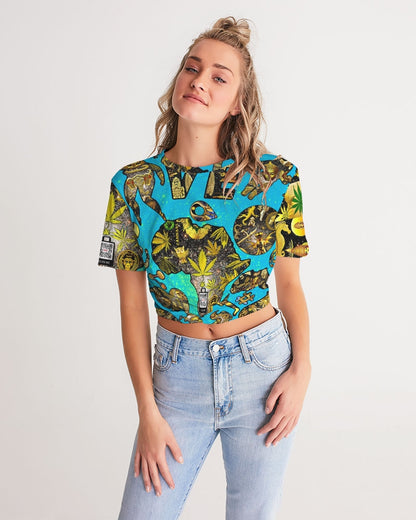 Ancient Abtsrak Women's All-Over Print Twist-Front Cropped Tee