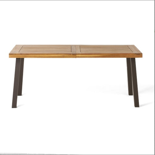 Della Acacia Wood Dining Table, Natural Stained With Rustic Metal