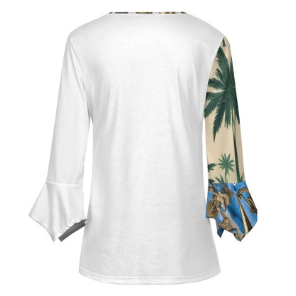 V-neck Women Top with Quarter Sleeve DS20150 (All-Over Printing)