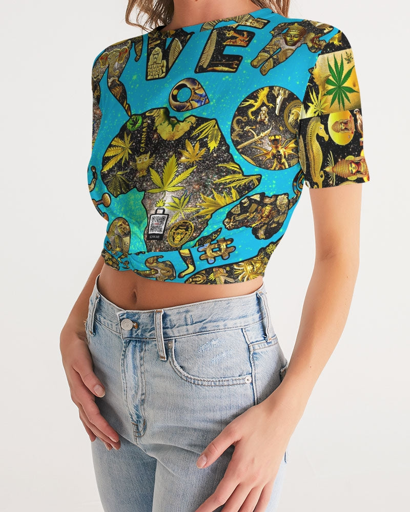 Ancient Abtsrak Women's All-Over Print Twist-Front Cropped Tee