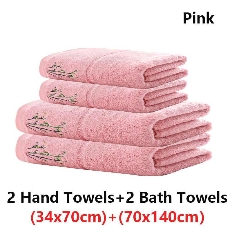 Embroidered Bamboo Fiber Towel Set for Adult High Quality Solid Color Super Absorbent Bath Towel Home Bath Towels & Hand Towels