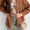 Cinnamon Corduroy Flap Pocket Button Up Round Hem Shacket