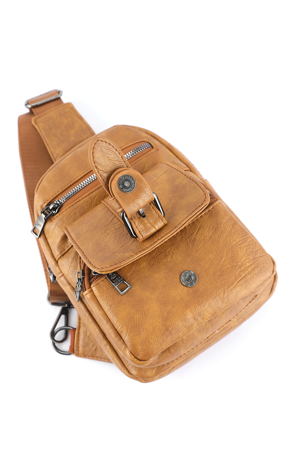 Khaki Vintage Zipper Multi Pockets Sling Bag