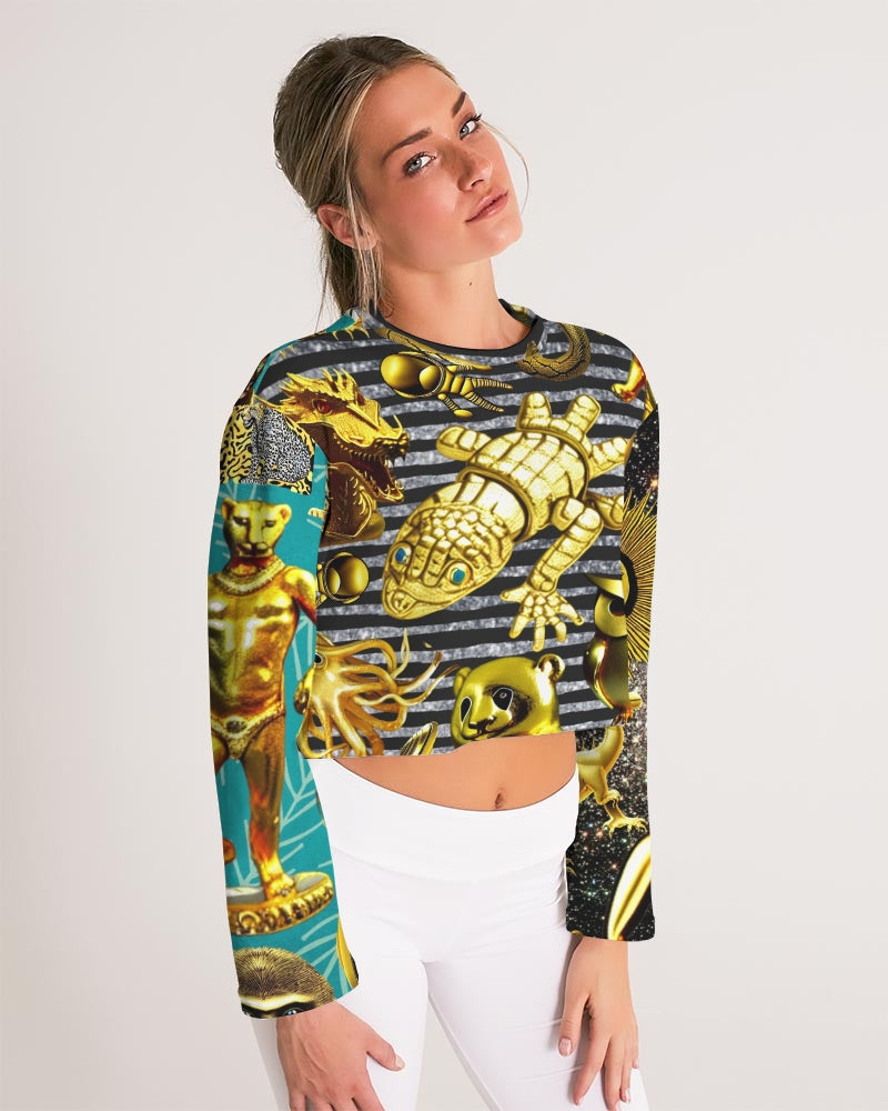 Different Abstract Faces Women's All-Over Print Cropped Sweatshirt