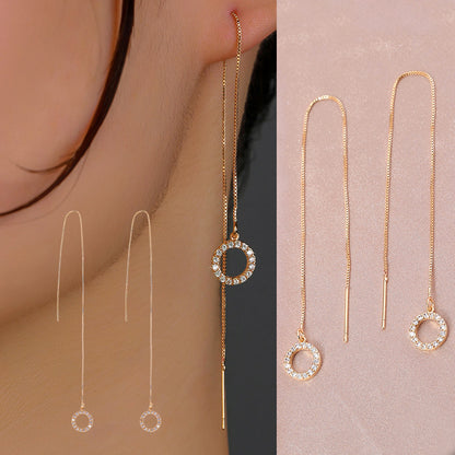 Gold Circle Long Tassel Ear Wire