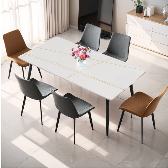 Dining Table Sintered Stone Marble Porcelain Table For Kitchen, Living Room, 63 Inch Golden White Table Only